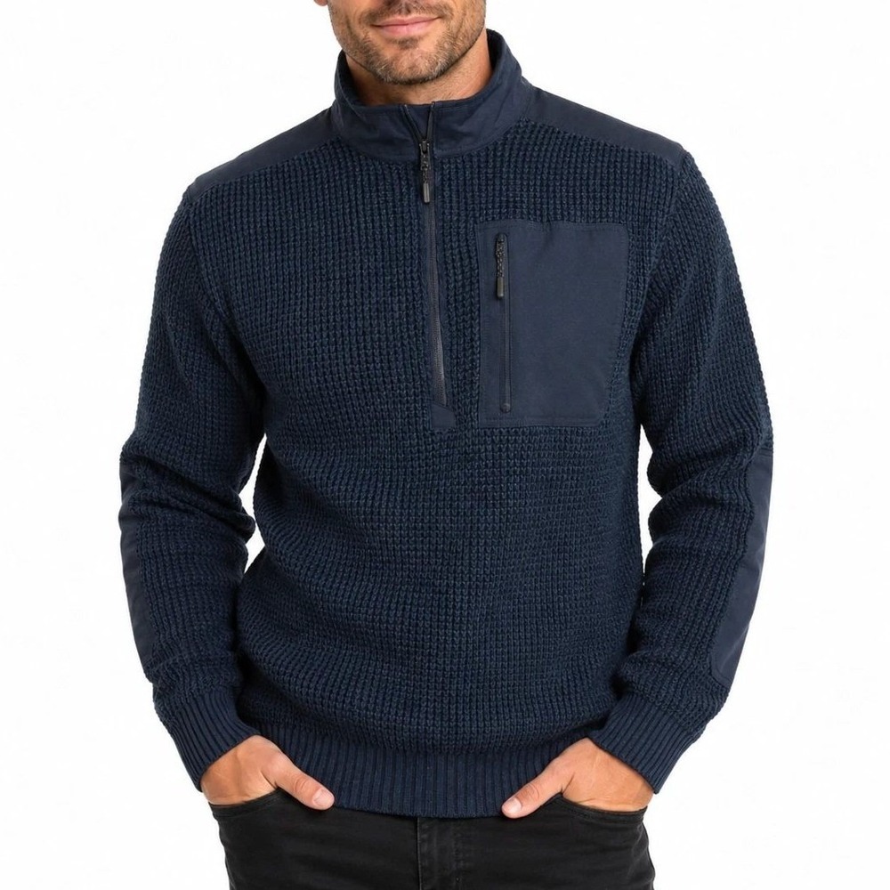NWT Bass Outdoor Mixed Sweater Men's XXL Blue Cotton Quarter Zip